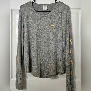 PINK Long Sleeve Grey & Gold Sleep Top, L
